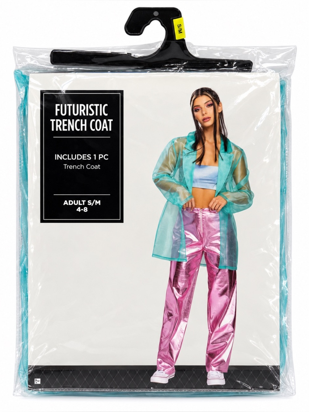 Modern Hero Futuristic Trench Coat Sheer Teal Jacket Costume  S/M 4-8